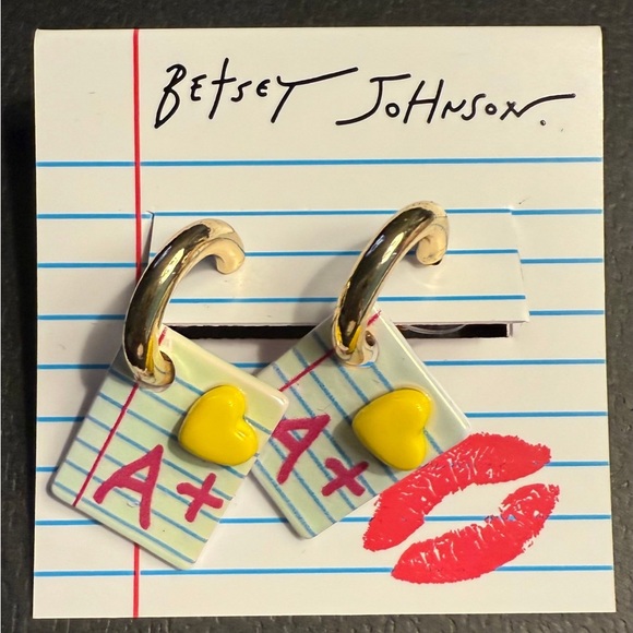 BETSEY JOHNSON Viral Back to School Composition Notebook Dangle Earrings NEW NWT - Picture 1 of 4